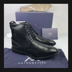 Anthony Veer Grant Wingtip Boots Black Leather Shoes